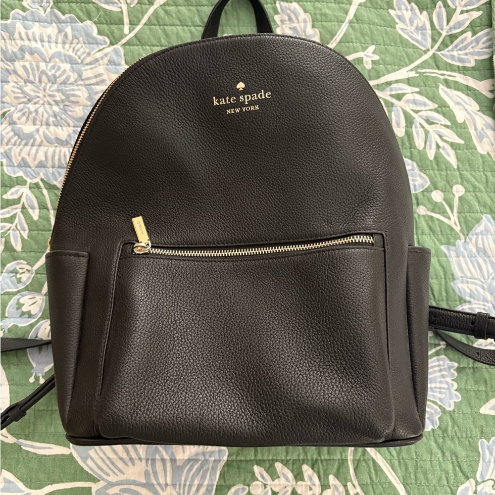 kate spade Black Pebbled Leather Backpack with Gold Hardware